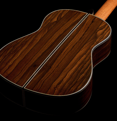 The back and sides of a 2025 Valerio Licari "Lesna - Special Edition" classical guitar made of spruce and ziricote