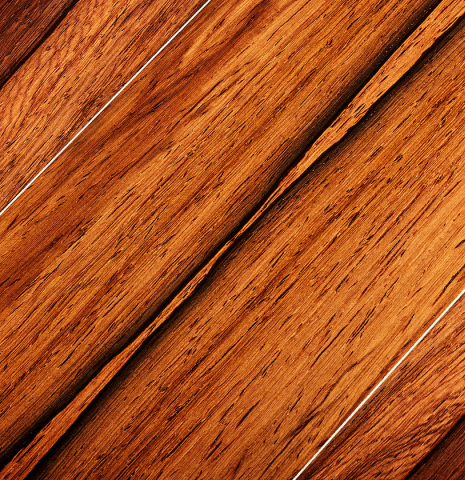 The back center seam of a 2025 Bertrand Ligier classical guitar made of spruce and African rosewood