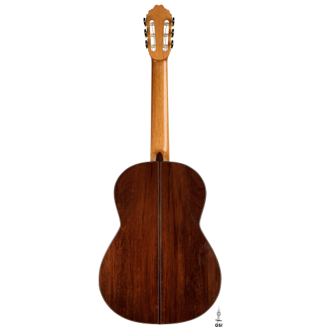 The back of a 2026 Bertrand Ligier classical guitar made of spruce and African rosewood