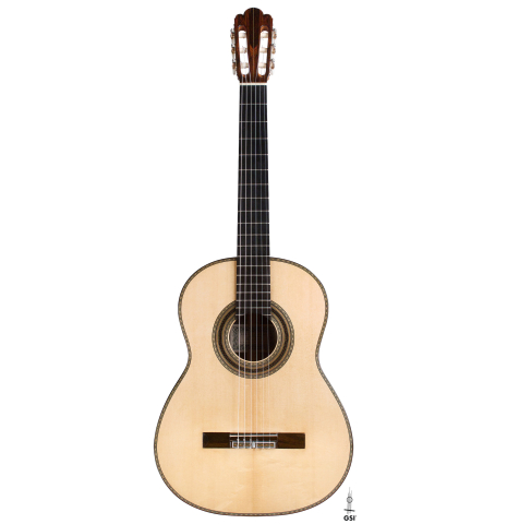 The front of a 2021 Luigi Locatto classical guitar made of spruce and CSA rosewood