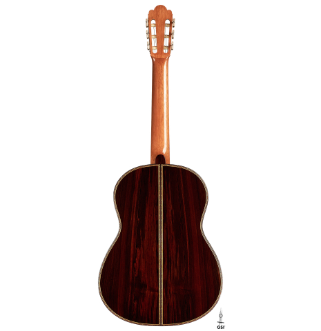 The back of a 2023 Luigi Locatto classical guitar made of spruce and CSA rosewood