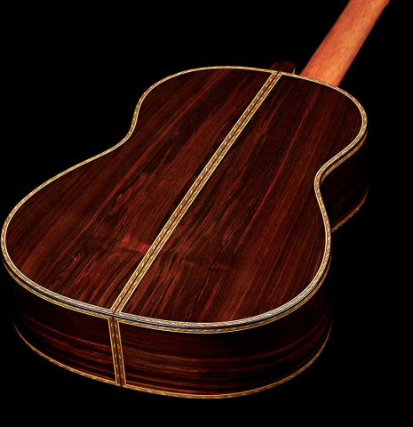 The back and sides of a 2023 Luigi Locatto classical guitar made of spruce and CSA rosewood