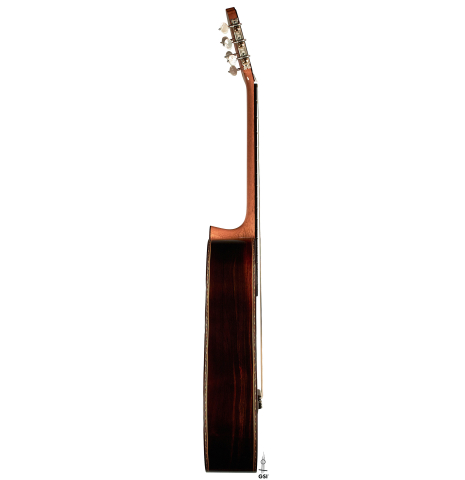 The side of a 2023 Luigi Locatto classical guitar made of spruce and CSA rosewood
