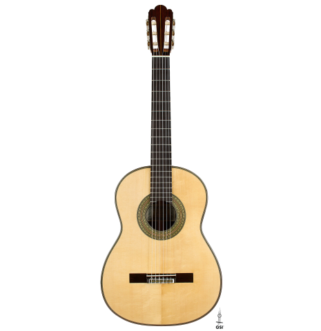 The front of a 2026 Luigi Locatto classical guitar made of spruce and CSA rosewood