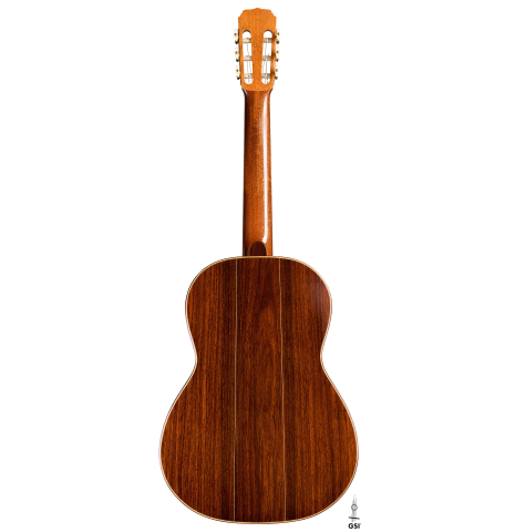 The back of a 2006 Luigi Locatto classical guitar made of spruce and Indian rosewood