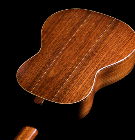 The back and sides of a 2006 Luigi Locatto classical guitar made of spruce and Indian rosewood