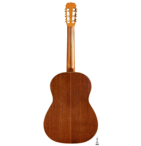 The back of a 2006 Luigi Locatto classical guitar made with spruce and Indian rosewood