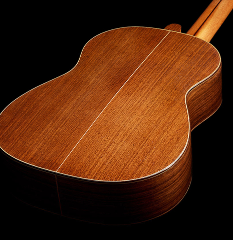 The back and sides of a 2006 Luigi Locatto classical guitar made with spruce and Indian rosewood