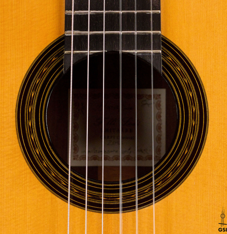 The rosette of a 2012 Gabriele Lodi &quot;Enrique Garcia&quot; classical guitar made with spruce and Indian rosewood