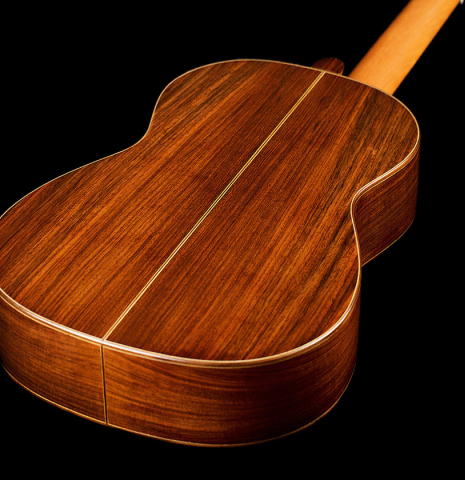 The back and sides of a 2012 Gabriele Lodi "Enrique Garcia" classical guitar made with spruce and Indian rosewood