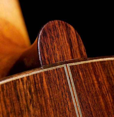The heel and back of a 2012 Gabriele Lodi "Enrique Garcia" classical guitar made with spruce and Indian rosewood