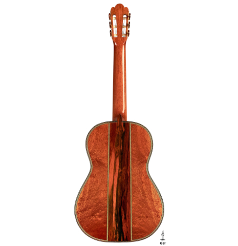 The back of a 2022 Gabriele Lodi &quot;Torres&quot; classical guitar made of spruce and mahogany