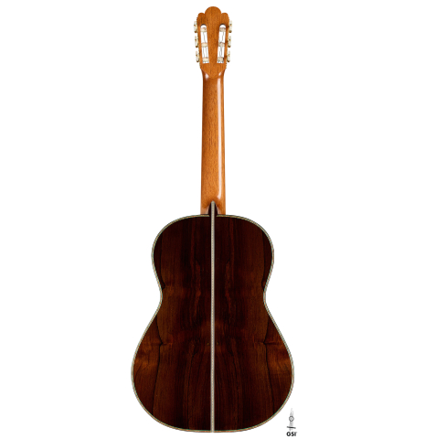 The back of a 2025 Gabriele Lodi "Torres" classical guitar made of spruce and CSA rosewood