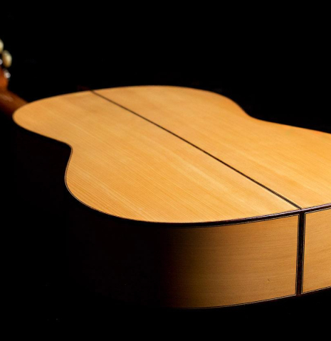 The back and sides of a 1965 Marcelino Lopez classical guitar made of spruce and cypress