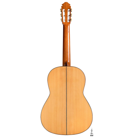 The back of a 1965 Marcelino Lopez classical guitar made of spruce and cypress
