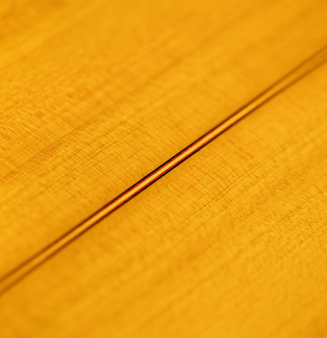 The back of a 2022 Hermanos Sanchis Lopez "Antonio Rey" flamenco guitar made with spruce and cypress