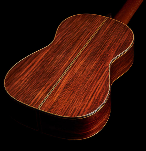 The back and sides of a 2012 Marcelino Lopez "1851 Jose Pernas" classical guitar made of spruce and Indian rosewood