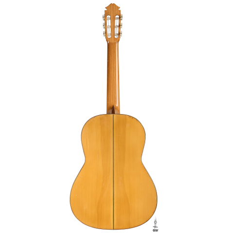 The back of a 1965 Marcelino Lopez classical guitar made of spruce and cypress