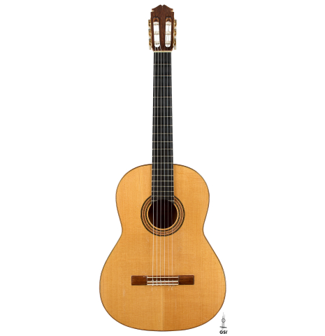 The front of a 1965 Marcelino Lopez classical guitar made of spruce and cypress