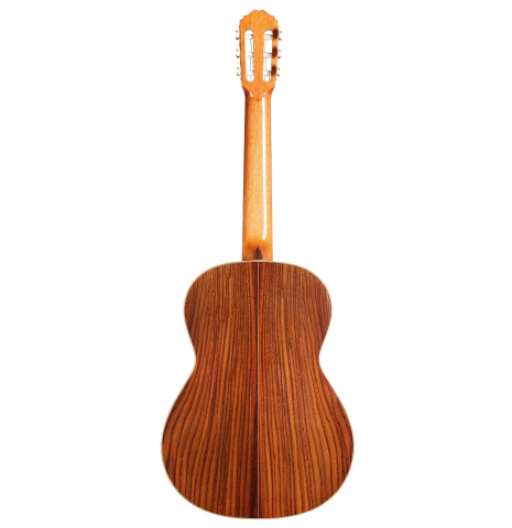 The back of a Loriente &quot;Clarita&quot; classical guitar made of cedar and Indian rosewood