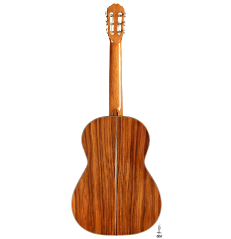 The back of a Loriente "Isabel" classical guitar made pf spruce and pau ferro