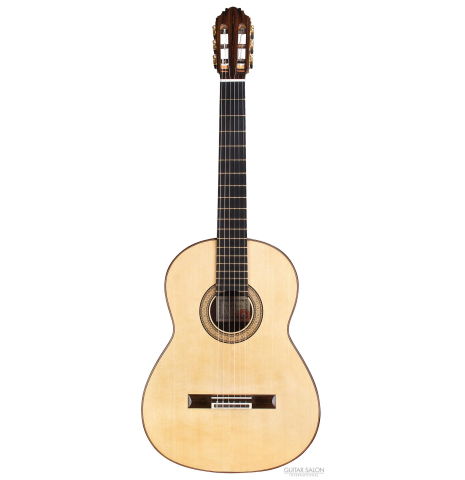 The front of a 2016 Bernd Martin "40th Anniversary" classical guitar made of spruce and CSA rosewood