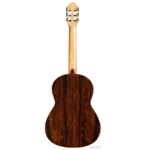 The back of a 2016 Bernd Martin "40th Anniversary" classical guitar made of spruce and CSA rosewood