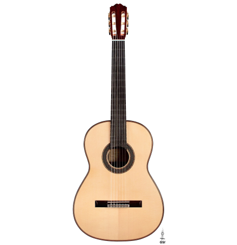 Front of a 2022 Daniele Marrabello guitar on a white background