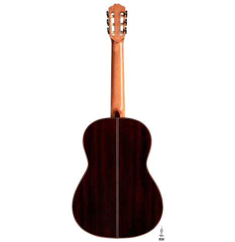 Back of a 2022 Daniele Marrabello guitar on a white background