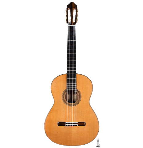 The front of a 1994 Paco Santiago Marin classical guitar made of cedar and Indian rosewood