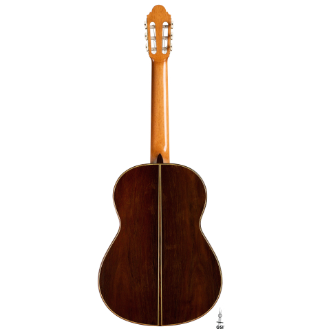 The back of a 2005 Antonio Marin Montero classical guitar made of spruce and CSA rosewood