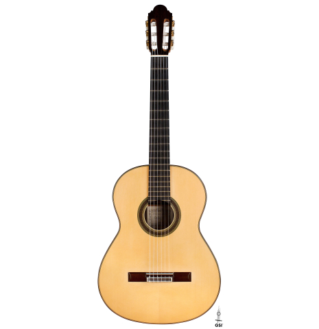 The front of a 2005 Antonio Marin Montero classical guitar made of spruce and CSA rosewood