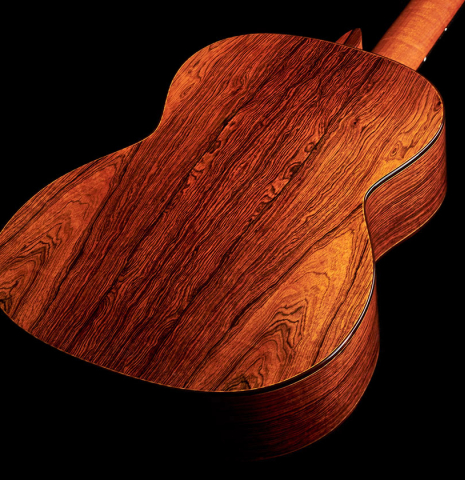 The back of a 2004 Simon Marty classical guitar made with spruce and CSA rosewood.