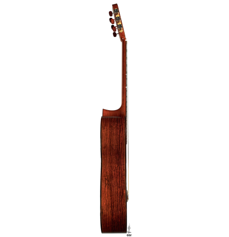 The side of a 2004 Simon Marty classical guitar made with spruce and CSA rosewood.