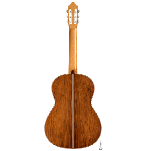 The back of a 2001 Paco Santiago Marin classical guitar made of spruce and CSA rosewood