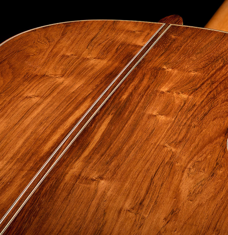 The back center seam of a 2001 Paco Santiago Marin classical guitar made of spruce and CSA rosewood