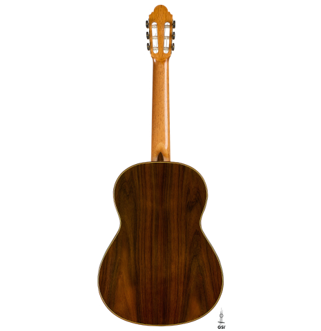 The back of a 2004 Antonio Marin Montero classical guitar made of spruce and CSA rosewood