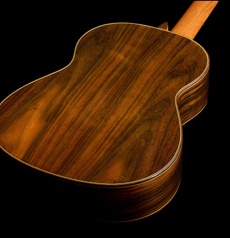 The back and sides of a 2004 Antonio Marin Montero classical guitar made of spruce and CSA rosewood