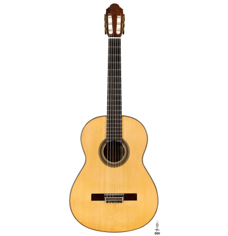 The front of a 2004 Antonio Marin Montero classical guitar made of spruce and CSA rosewood