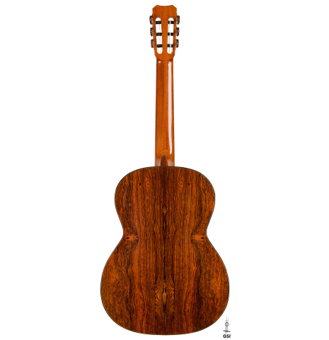 The back of a 2006 Simon Marty (ex Scott Tennant) classical guitar made of spruce and cocobolo