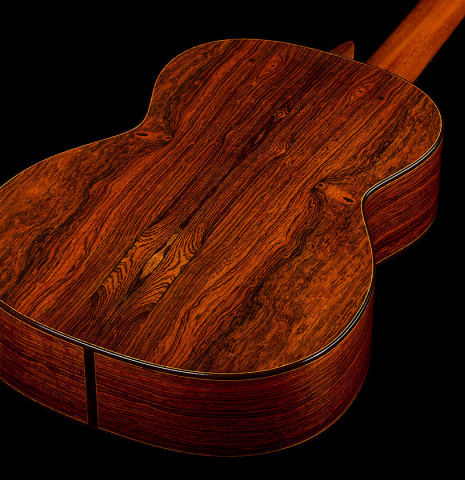 The back and sides of a 2006 Simon Marty (ex Scott Tennant) classical guitar made of spruce and cocobolo