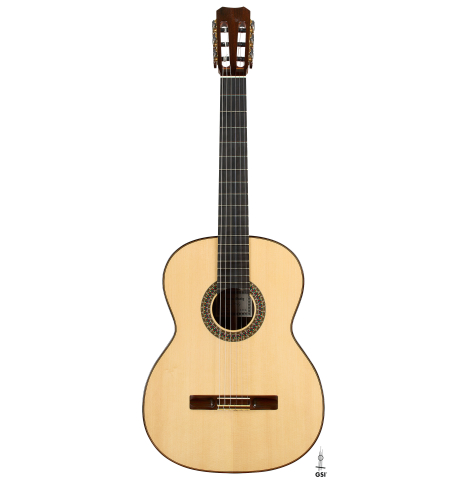 The front of a 2006 Simon Marty (ex Scott Tennant) classical guitar made of spruce and cocobolo