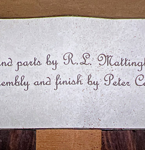 The label of a 2013 Robert Mattingly &quot;Posthumous&quot; classical guitar made of spruce and Indian rosewood