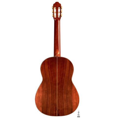 The back of a 1978 Robert Mattingly classical guitar made of cedar and CSA rosewood