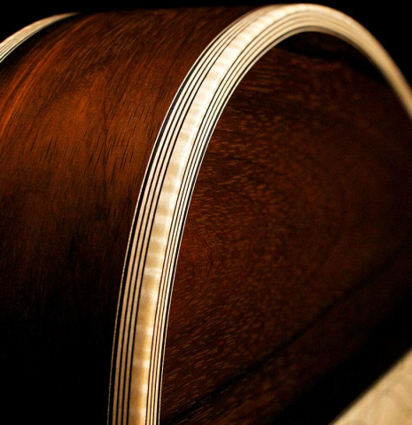 This is the back, sides and binding of a 2002 Rafael Moreno Rodriguez "Sueno" classical guitar made with cedar and CSA rosewood
