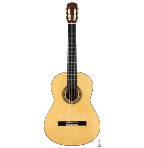 The front of a 2026 Fernando Moreno classical guitar made of spruce and African rosewood