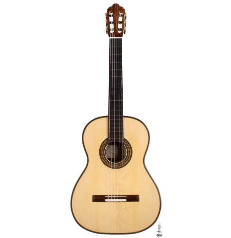 The front of a 2022 Giancarlo Nannoni "Ambrosia" Classical Guitar made of Spruce and Indian rosewood