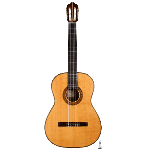 The front of a 2021 Stefan Nitschke "Hauser" classical guitar made with spruce and CSA rosewood