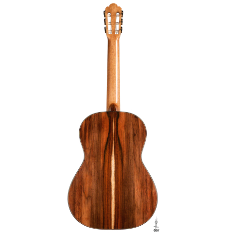 The back of a 2021 Stefan Nitschke "Hauser" classical guitar made with spruce and CSA rosewood