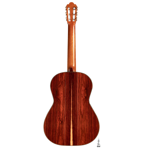 The back of a 2022 Stefan Nitschke "Hauser" classical guitar made with spruce and CSA rosewood